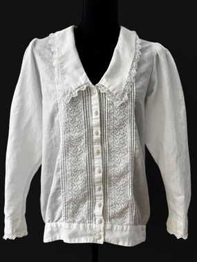 Vintage Eileen West Blouse Linen Cotton Lace Cottage Edwardian Romantic Prairie